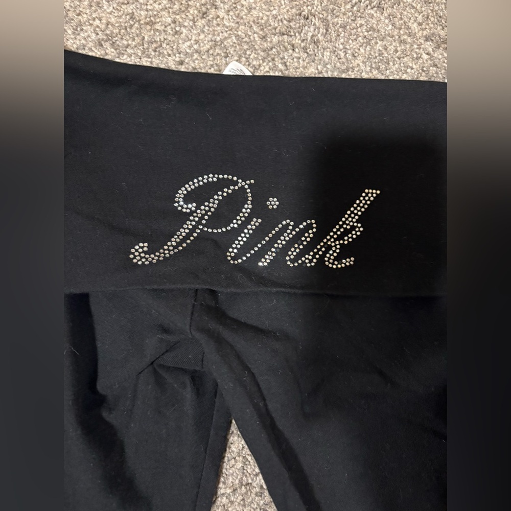 PINK Victoria's Secret Black Leggings with Rhinestone Accents